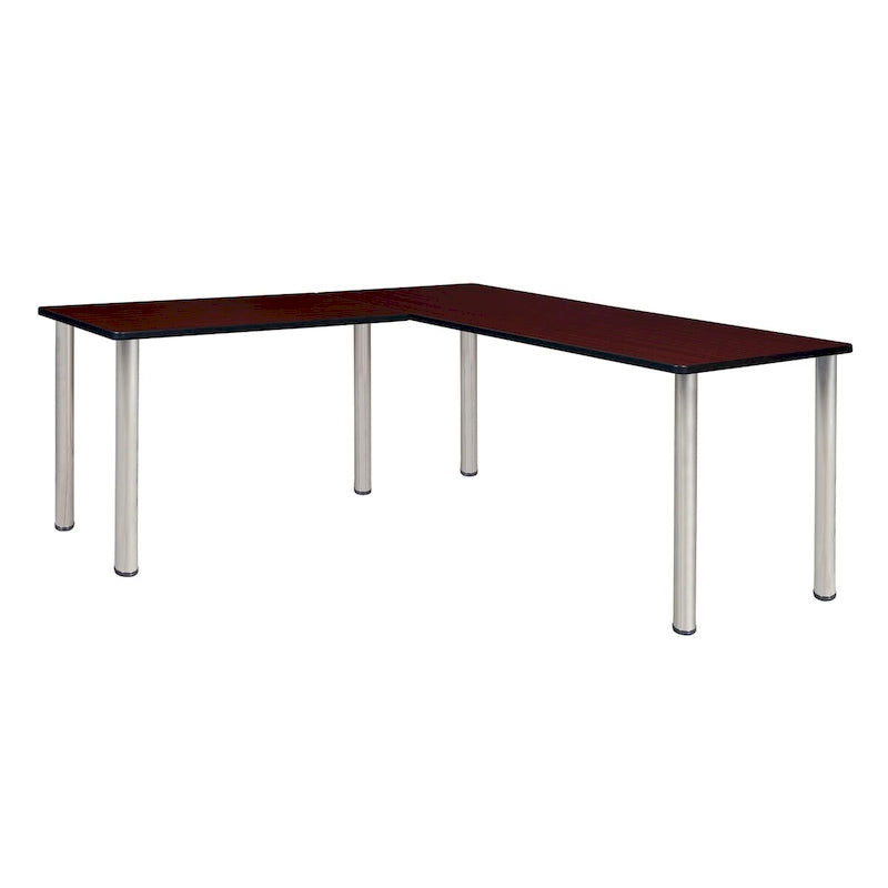 Bureau d'angle en L avec retour et pieds ronds en métal