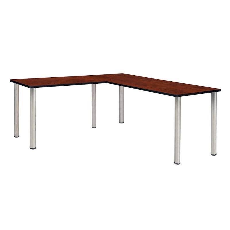 Bureau d'angle en L avec retour et pieds ronds en métal
