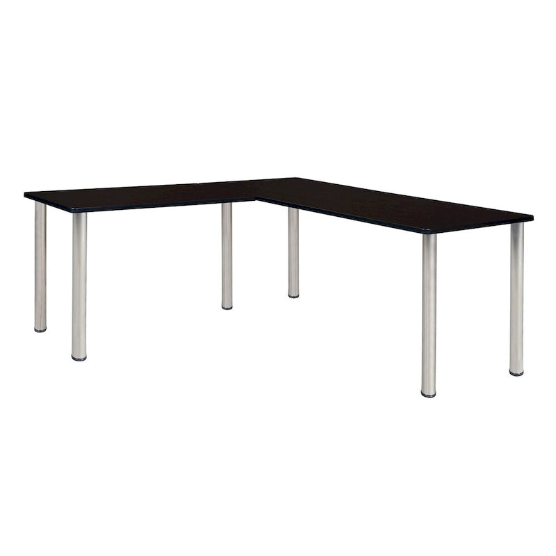 Bureau d'angle en L avec retour et pieds ronds en métal