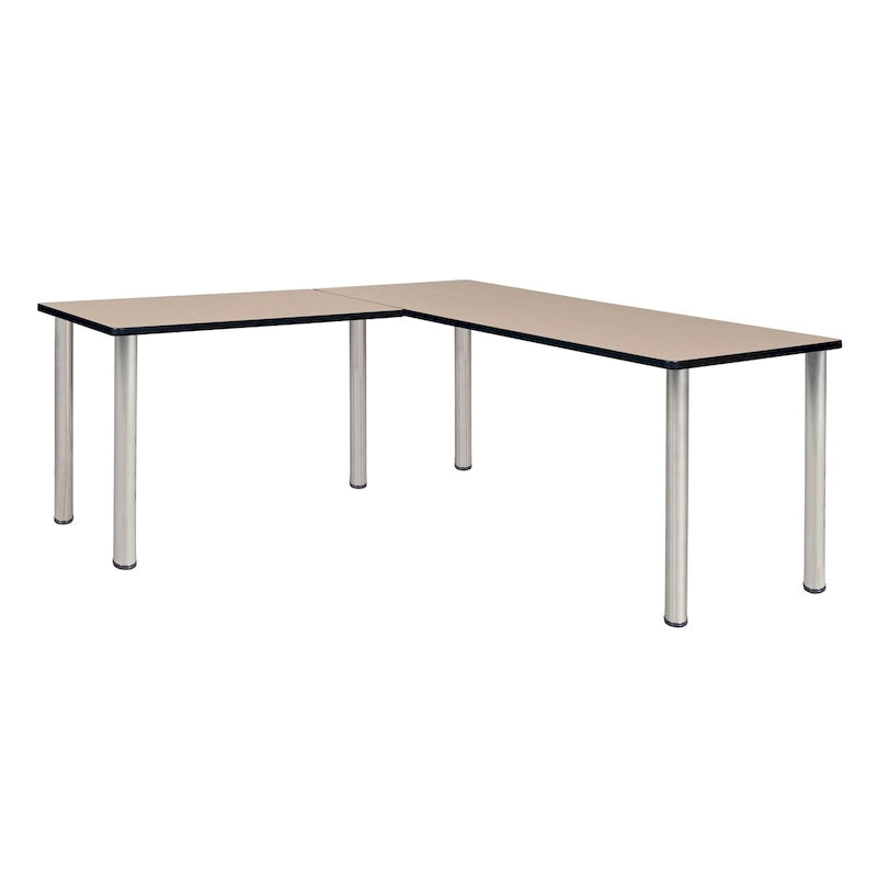 Bureau d'angle en L avec retour et pieds ronds en métal