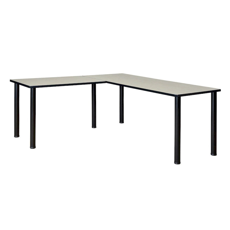 Bureau d'angle en L avec retour et pieds ronds en métal