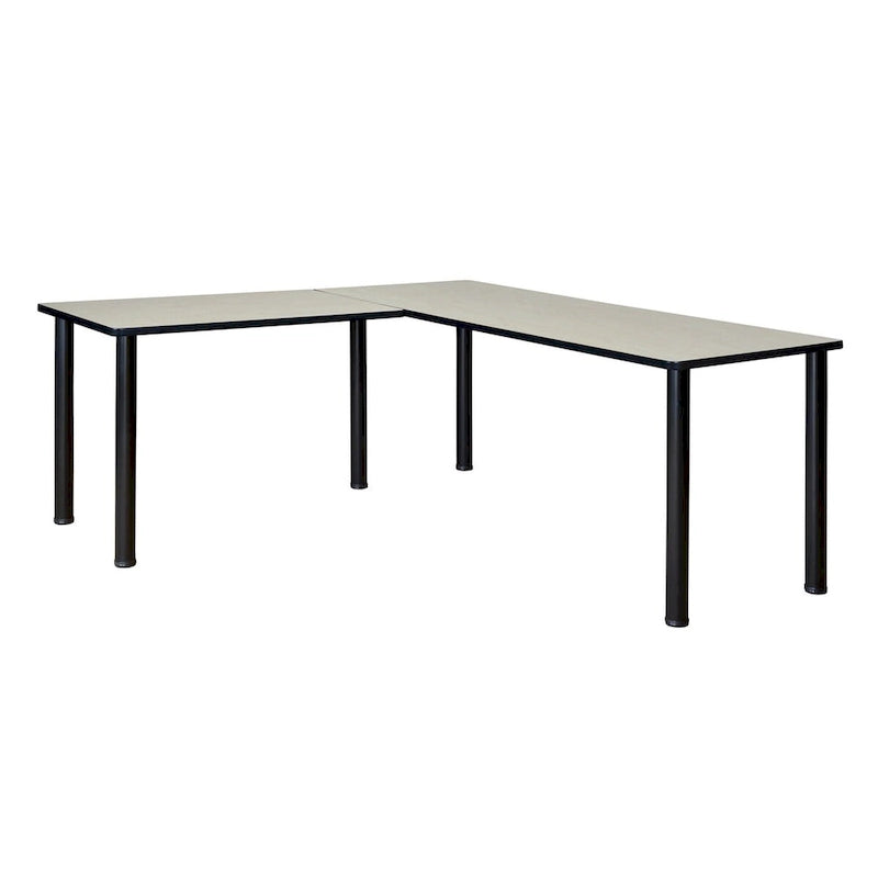 Bureau d'angle en L avec retour et pieds ronds en métal
