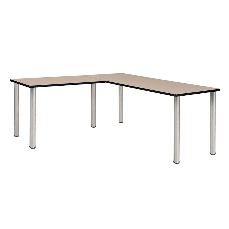 Bureau d'angle en L avec retour et pieds ronds en métal