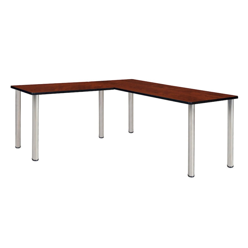 Bureau d'angle en L avec retour et pieds ronds en métal
