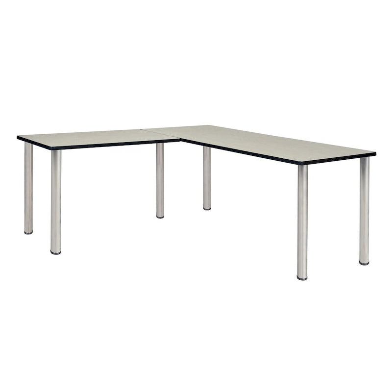 Bureau d'angle en L avec retour et pieds ronds en métal