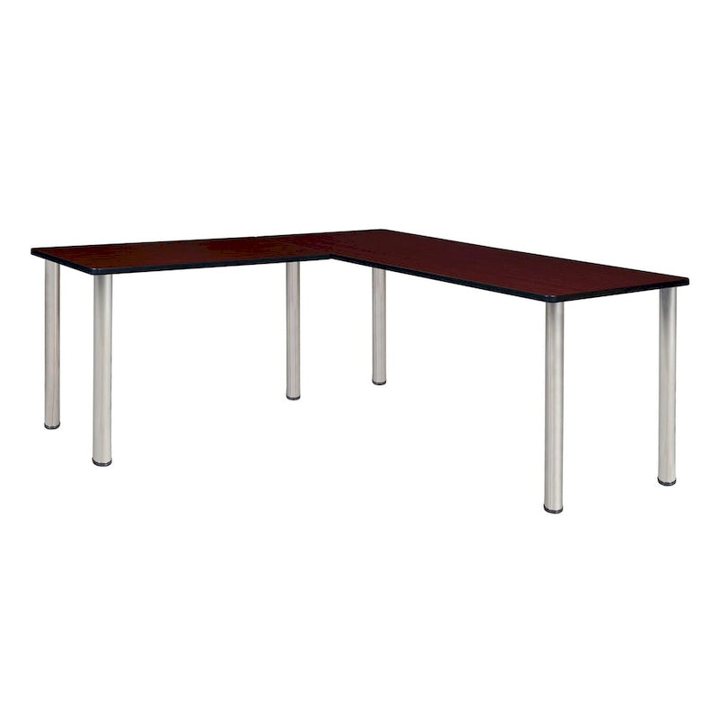 Bureau d'angle en L avec retour et pieds ronds en métal