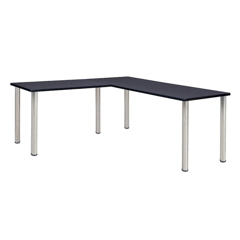 Bureau d'angle en L avec retour et pieds ronds en métal