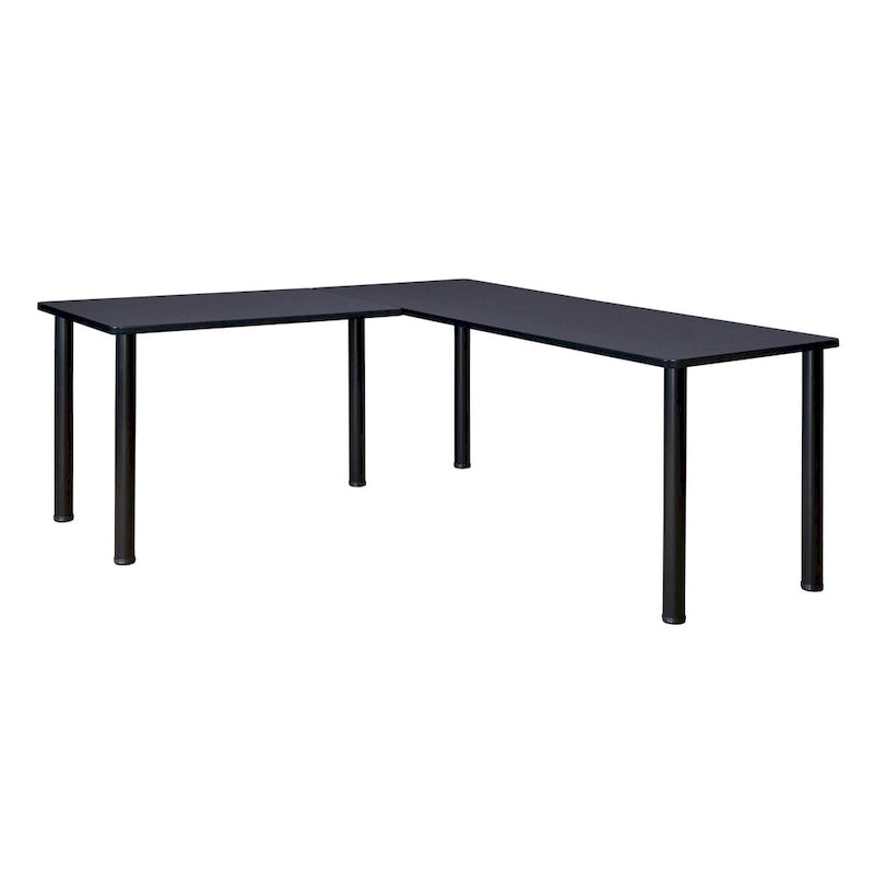 Bureau d'angle en L avec retour et pieds ronds en métal