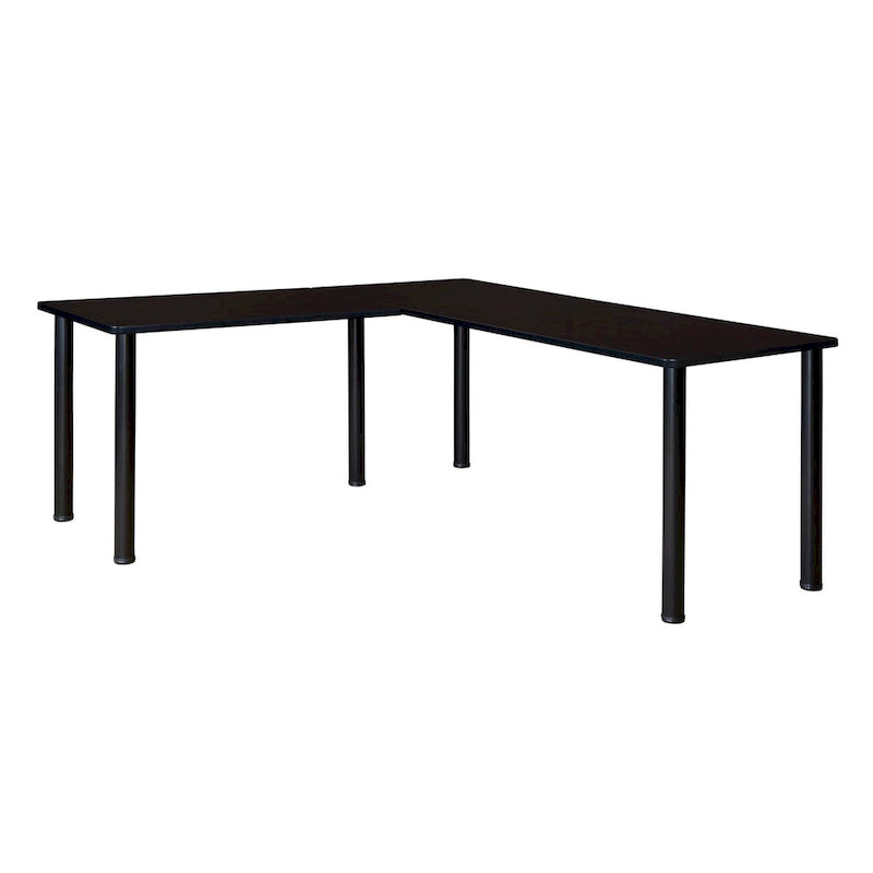 Bureau d'angle en L avec retour et pieds ronds en métal