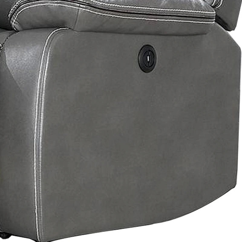Canapé inclinable électrique gris avec accoudoirs coussins et surpiqûres contrastantes