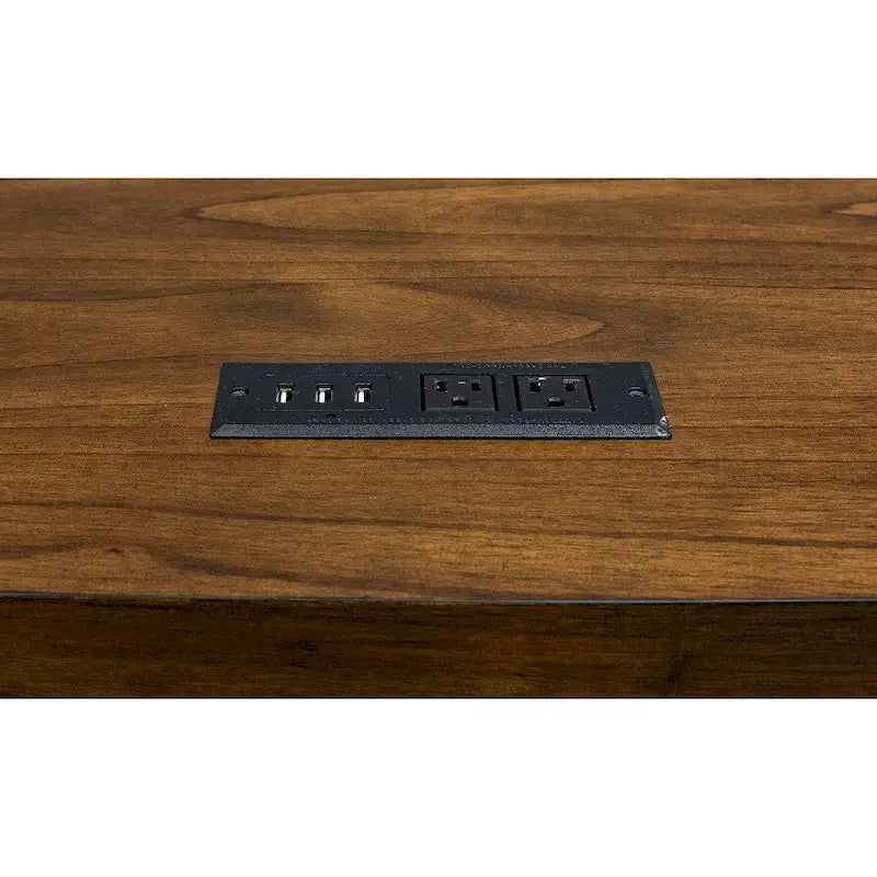 Bureau rustique marron avec tiroirs, accents en fer, bois vieilli