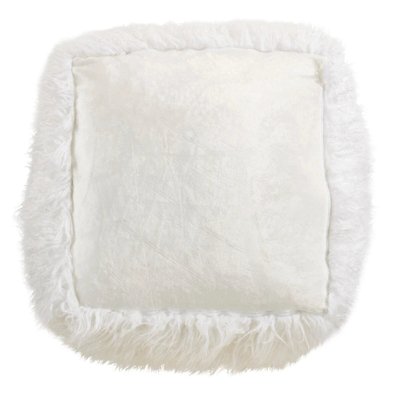 Pouf Repose-pied Rond Doux en Fausse Fourrure Moelleuse