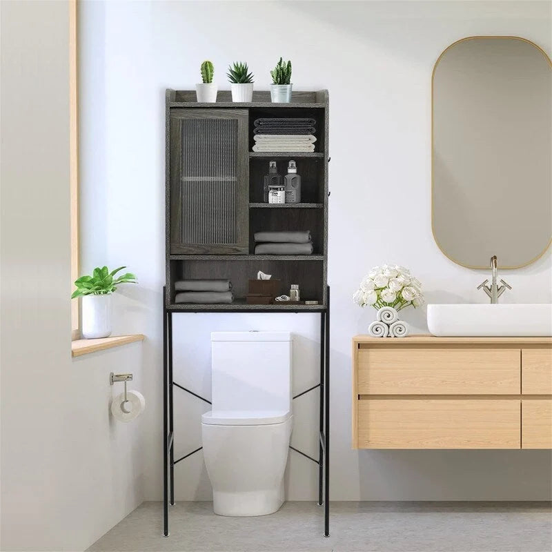 Meuble de Rangement Salle de Bain WC Gris Vieilli Style Vintage Étagères Organisateur