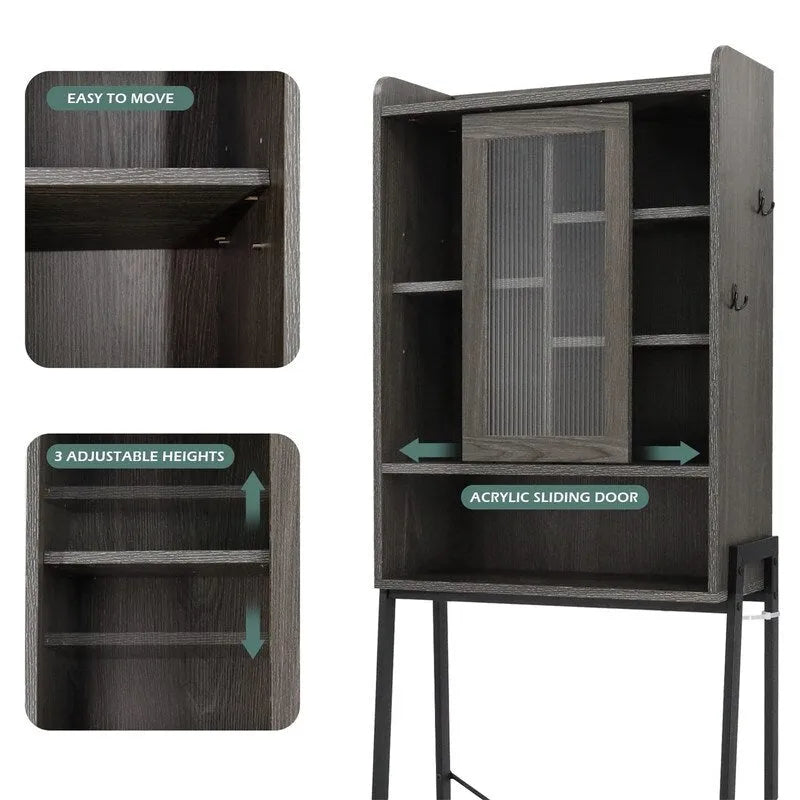 Meuble de Rangement Salle de Bain WC Gris Vieilli Style Vintage Étagères Organisateur