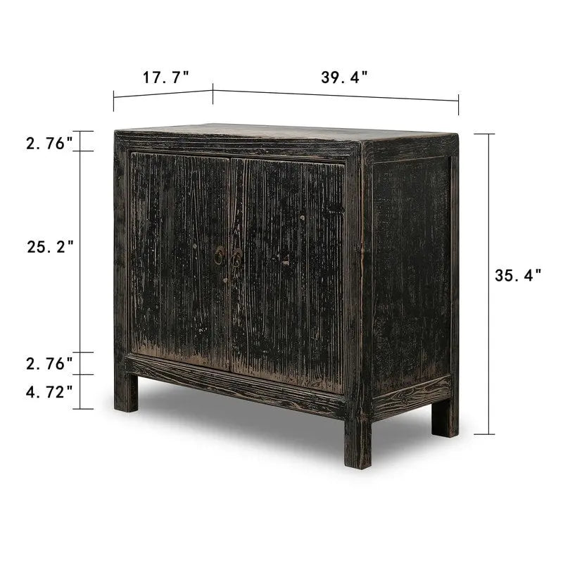 Armoire de rangement en bois noir vieilli à deux portes au style rustique vintage