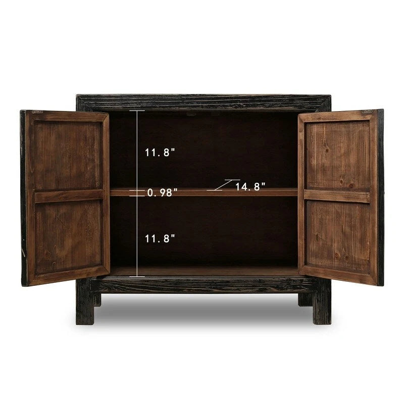 Armoire de rangement en bois noir vieilli à deux portes au style rustique vintage