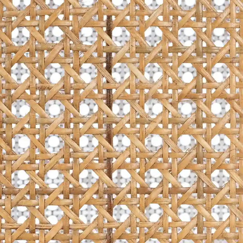 Table à manger ronde avec plateau en marbre blanc et piètement hexagonal en rotin