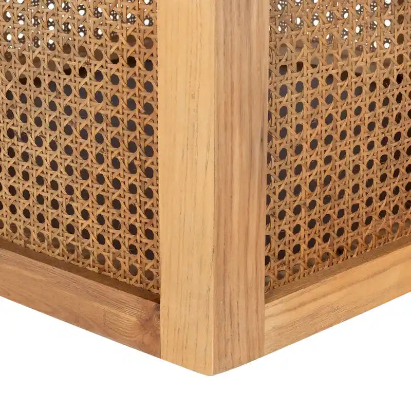 Table à manger ronde avec plateau en marbre blanc et piètement hexagonal en rotin