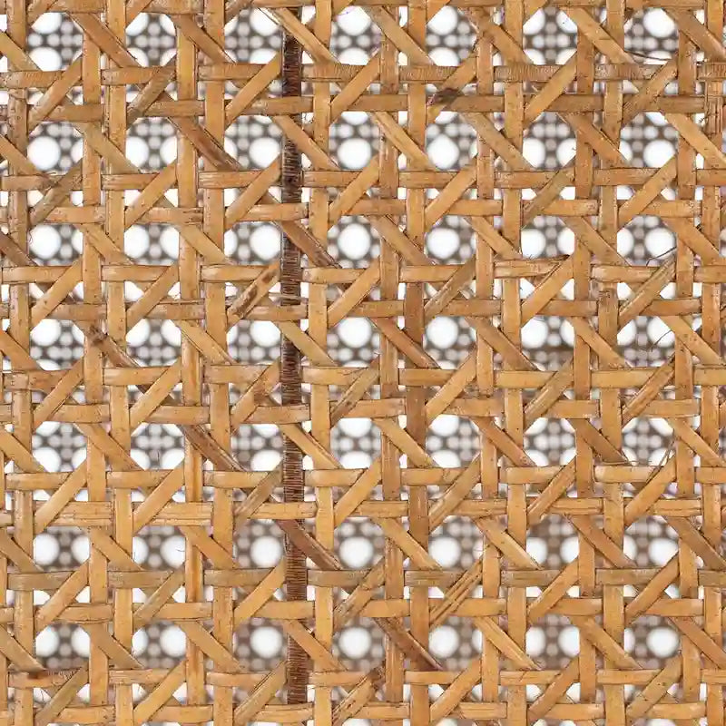 Table à manger ronde avec plateau en marbre blanc et piètement hexagonal en rotin