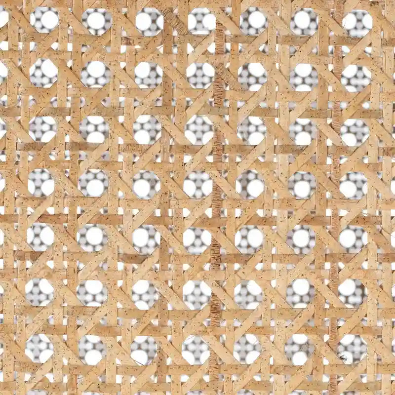 Table à manger ronde avec plateau en marbre blanc et piètement hexagonal en rotin