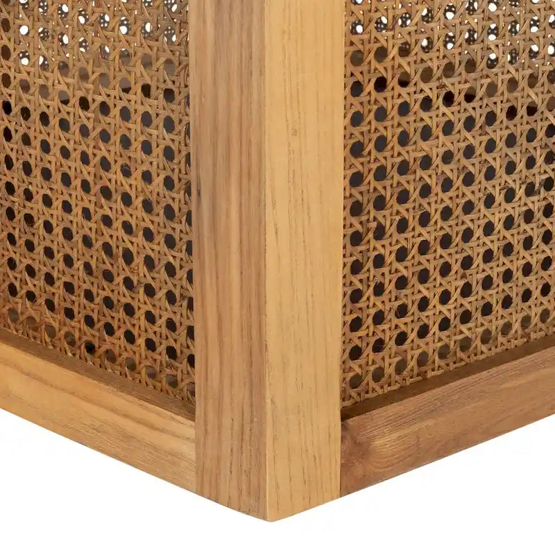Table à manger ronde avec plateau en marbre blanc et piètement hexagonal en rotin