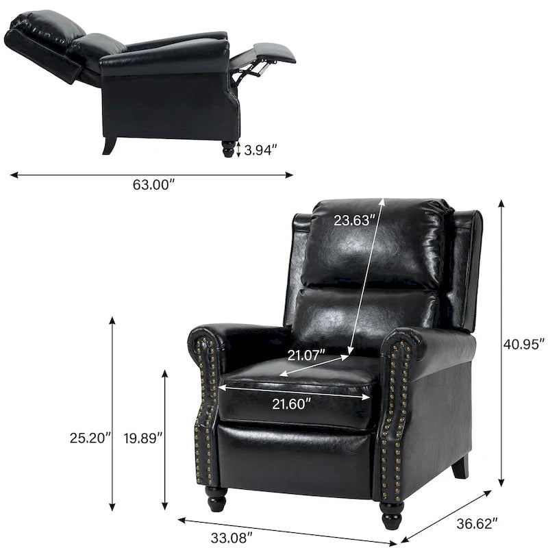 Lot de 2 fauteuils inclinables modernes à assise rembourrée en cuir PU/tissu
