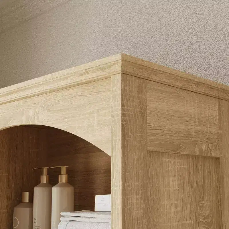 Meuble de rangement de salle de bain en bois avec étagères et tiroir organisateur pour articles de toilette