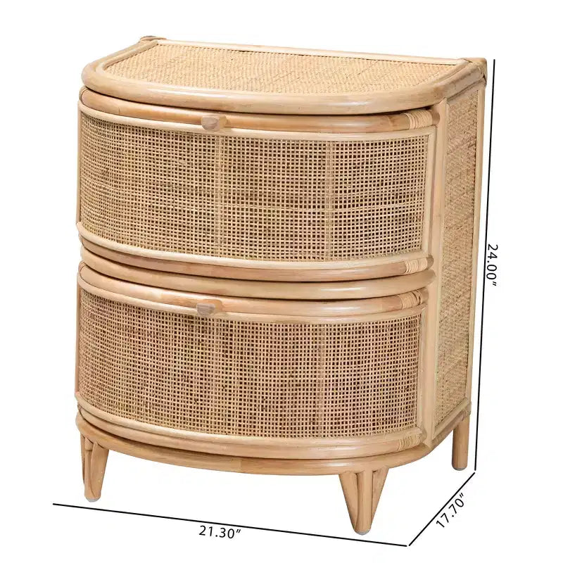 Table de chevet bali & pari Oleta moderne bohème en rotin naturel marron à 2 tiroirs